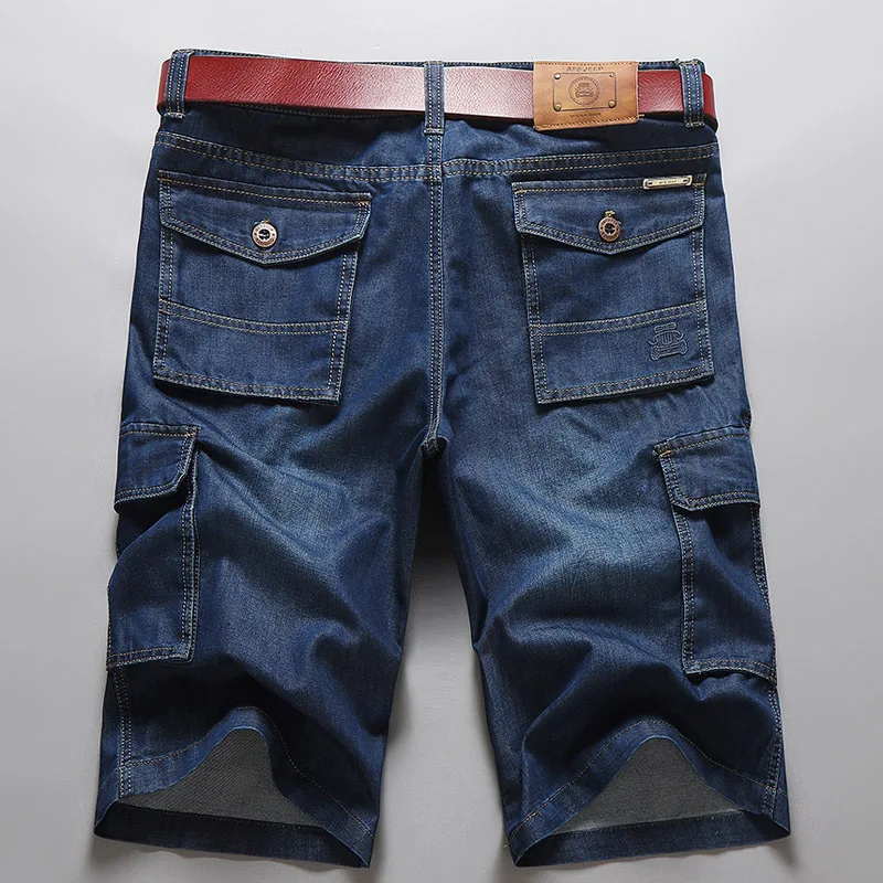 

ICPANS 2019 Summer Denim Cargo Pants Mens Tactical side Multi-pocket Thin Cotton Cropped Trousers Casual Pants Male , not belt