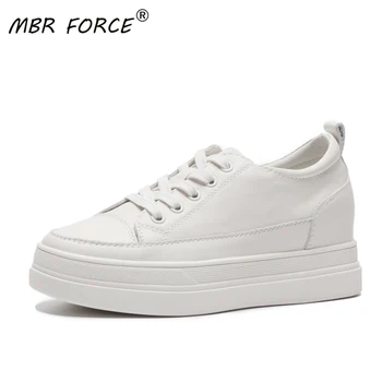 

MBR FORCE Fashion Cowhide Women Chunky Sneakers White Shoes Lace Up Tenis Feminino Zapatos De Mujer Platform Girls Woman Casual