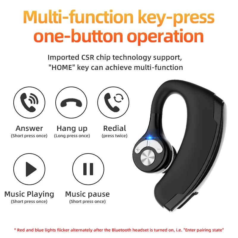 Heaton Wireless Bluetooth Headset New Office Handsfree Earhook Bluetooth Earphone Headphone with Mic Muti control Earbud V 5 0
