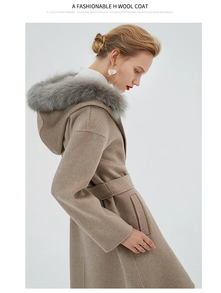 Женские зимние пальто, темно-серые, двухсторонние, шерсть, кашемир, верхняя одежда, осень размера плюс, дамские модные пальто, длинный меховой воротник
