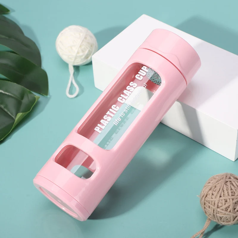 pink Горячая небьющаяся пластиковая бутылка для воды с двойными стенками 400 мл бутылки для воды для улицы TI99 - Цвет: pink