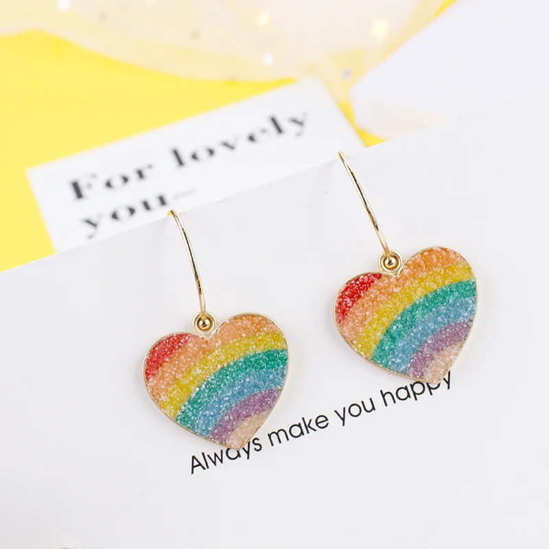 

AENSOA New Design Rainbow Color Alloy Dripping Oil Drop Earrings For Women Bohemia Heart Statement Earrings Wedding Jewelry