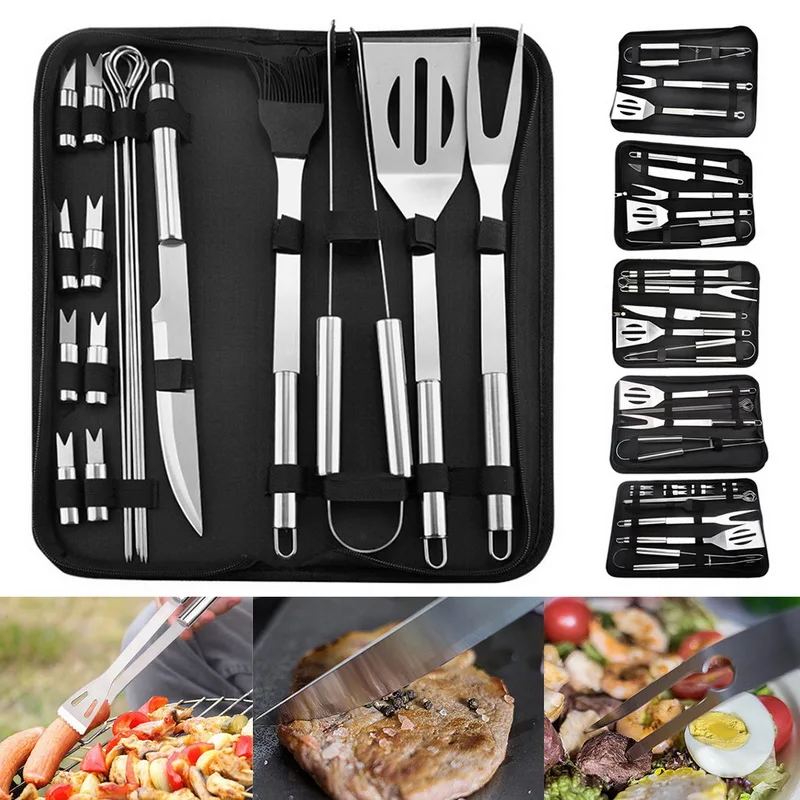 

20Pcs Stainless Steel BBQ Tools Set Camping Utensils Outdoor Cooking Tools Kit BBQ Barbecue Grilling Utensil Accessories