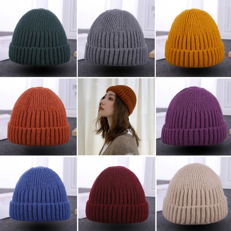 

Winter Knitted Caps for Woman Solid Color Beanie Men Autumn Hat Female Hiphop Beanie Women Stretch Knitted Crochet Beanie Bonnet