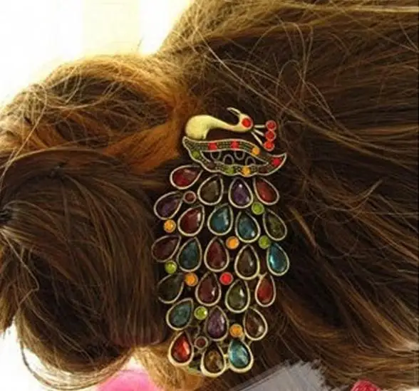 1 PCS Hot Fashion Vintage Womens Ladies Colorful Rhinestone Peacock Hairpin Barrette Hair Clip Hair Accessories Jewelry