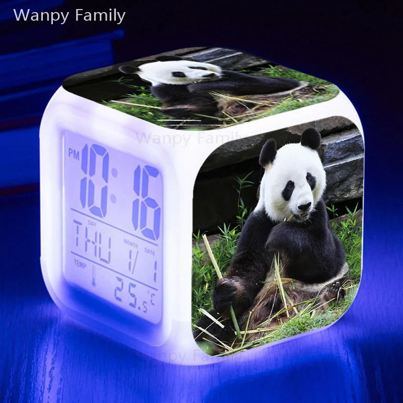 

Very Lovely Panda Alarm Clock 7 Color Glowing Multifunctio Alarm Clock LED Big screen Touch Sensing Digital Flash Watches Clock