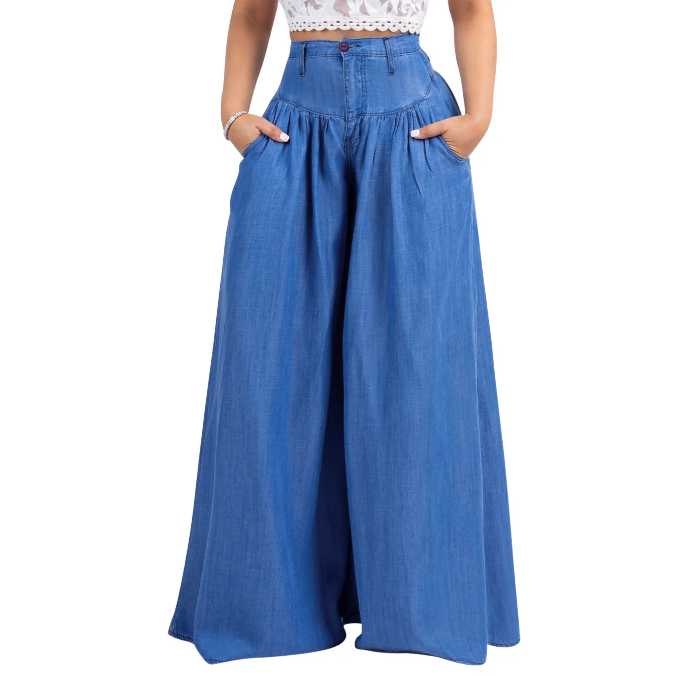 

High Waist Blue Jeans Women Loose Vintage Wide Leg Denim Pants 2019 Summer Lady Casual Solid Color Elastic Jeans Plus Size