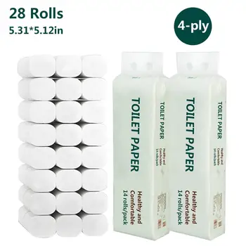

28 Rolls Toilet Paper Pack Bathroom Toilet Paper Natural Wood Pulp 4-Ply Toilet Paper Roll For Home Kitchen Dining Supplies