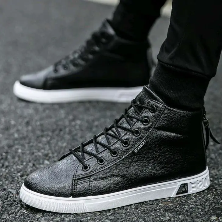 

Fashion Leather Martin Boots Men's Lace-up Height Increasing Ankle Boots Plus Size winter boots military