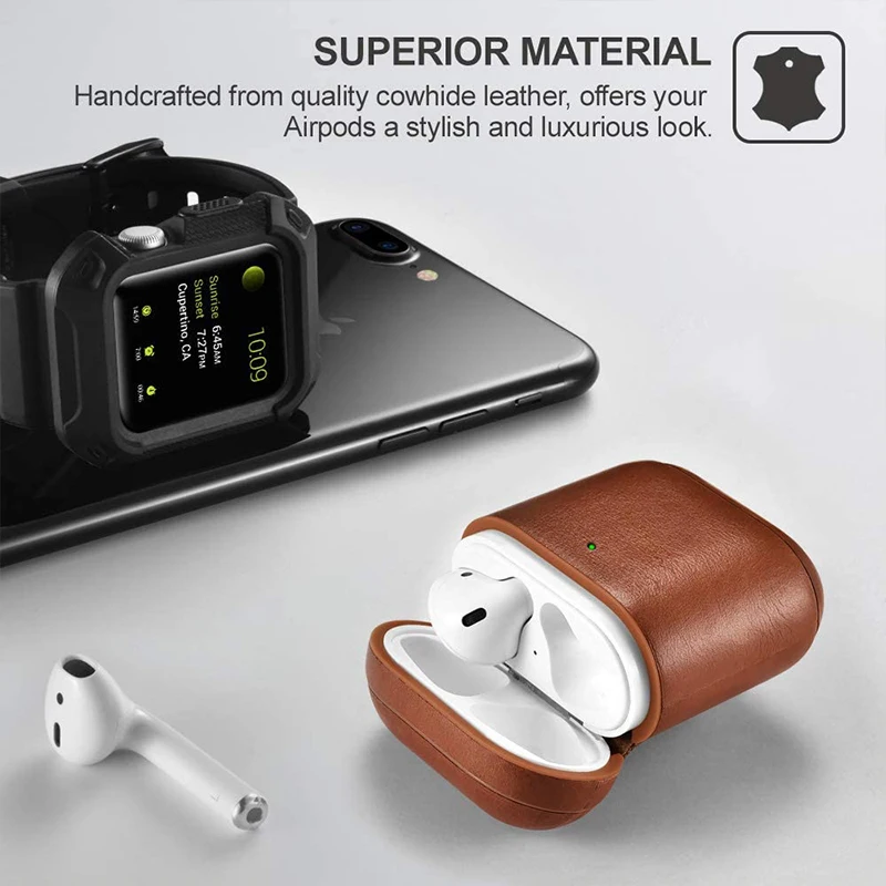Genuine Leather for AirPods Case Luxury Retro Cow Leather