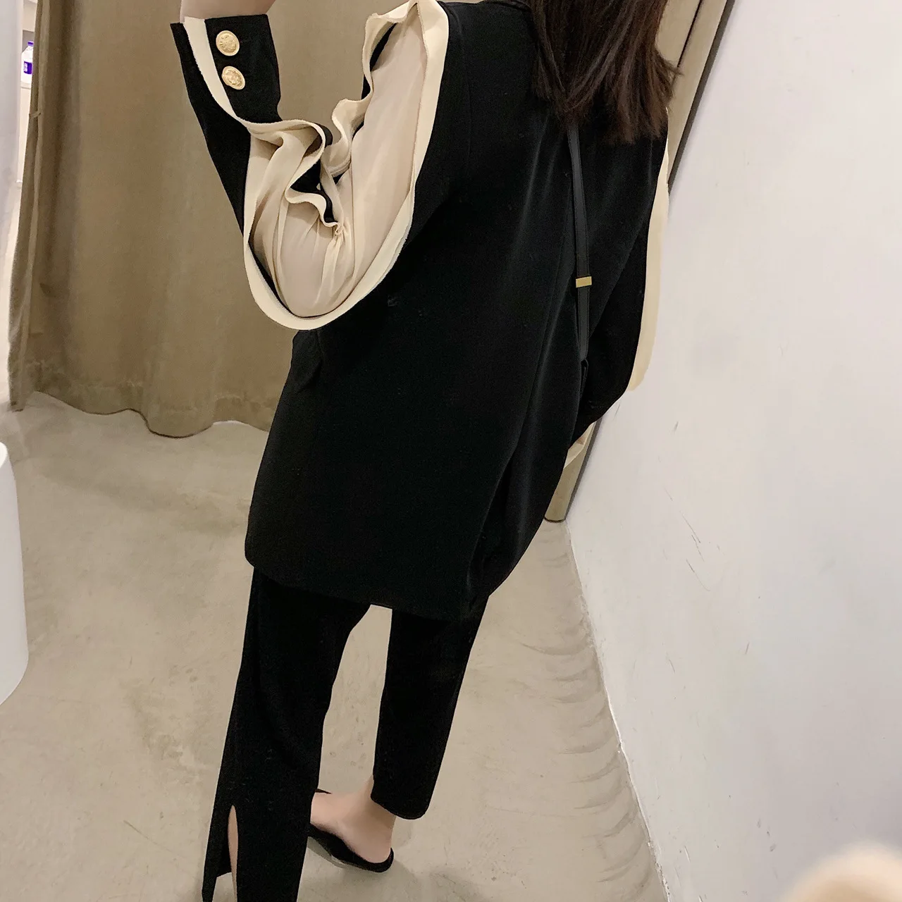 Винтажный шифоновый Женский блейзер с разрезом на рукавах, модное свободное Женское пальто с длинным рукавом