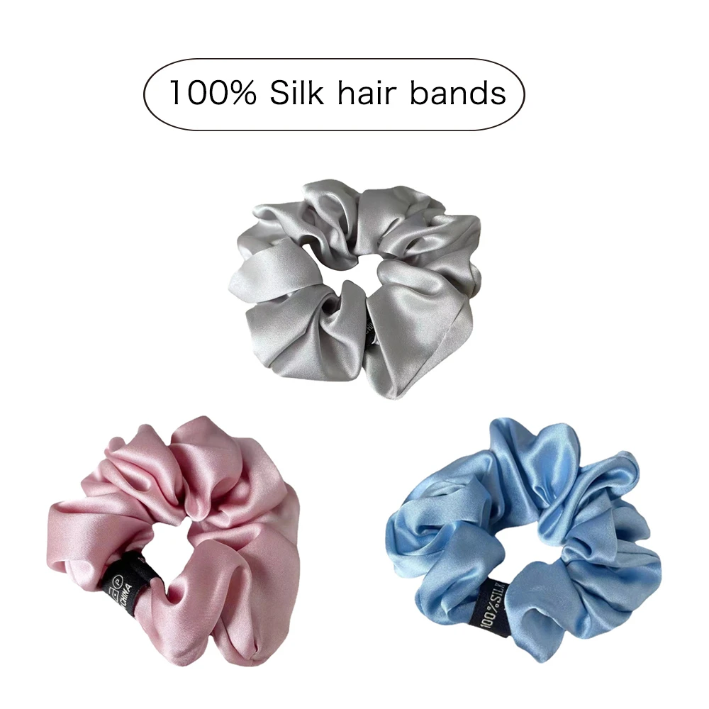 2021 New 100% Pure Mulberry Silk Large Tie Hair Silk Simple Pure Color Retro Hair Bands For Women Hair Tie Rope Accessories Girl hair clips for women