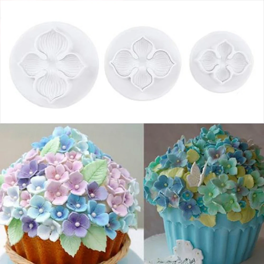 Kitchen Cake Tools 3pcs/set Hydrangea Fondant Cake Decorating Sugar Craft Plunge 