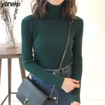 

Yoneko High Quality Women Sweater Tricots Turtleneck Pullover Winter Tops Solid Cashmere Sweater Autumn Female winter Sweater