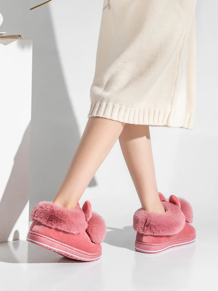 Pink Flock Warm Cotton Women Boots Cheap Winter Shoes Casual High top Fur Flats Outdoor Hot Women Snow Boots botines mujer 2021