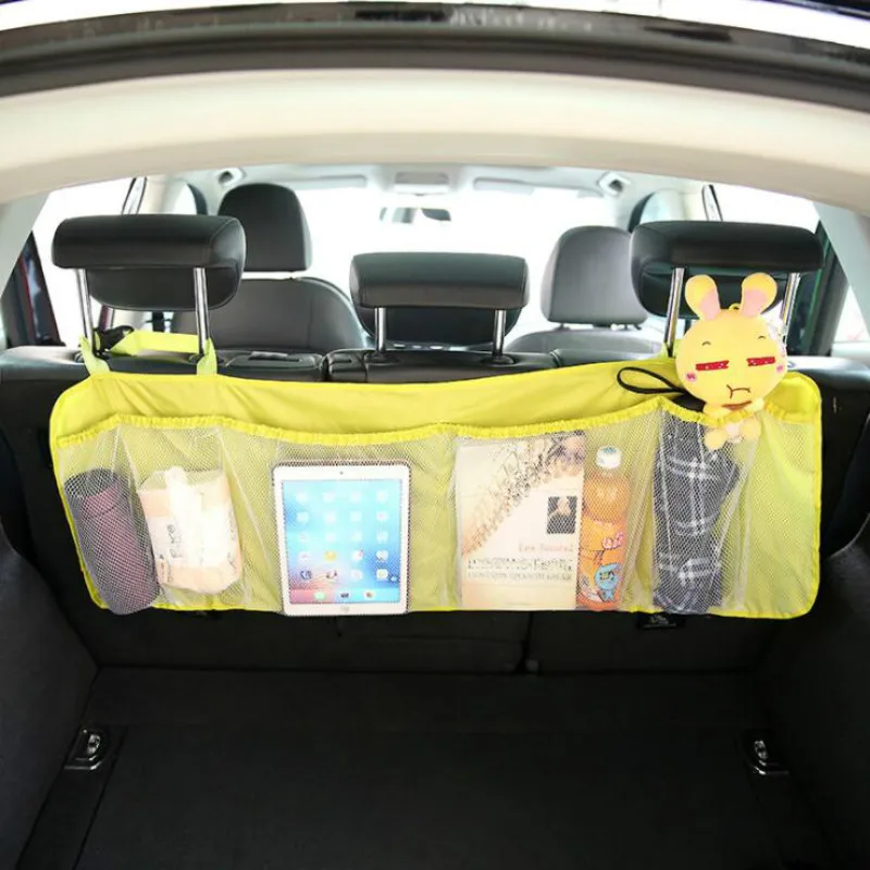 

Car Trunk Organizer Back Seat Bag SUV Net Mesh Storage Stowing Tidying Folding Pockets Trash Automobile Bags In Cars Accessories