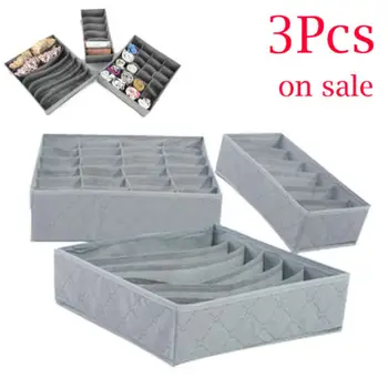 

3pcs/set Foldable Drawer Organizers Storage Box Case For Bra Ties Underwear Socks Scarf Drawer Organizers Gray