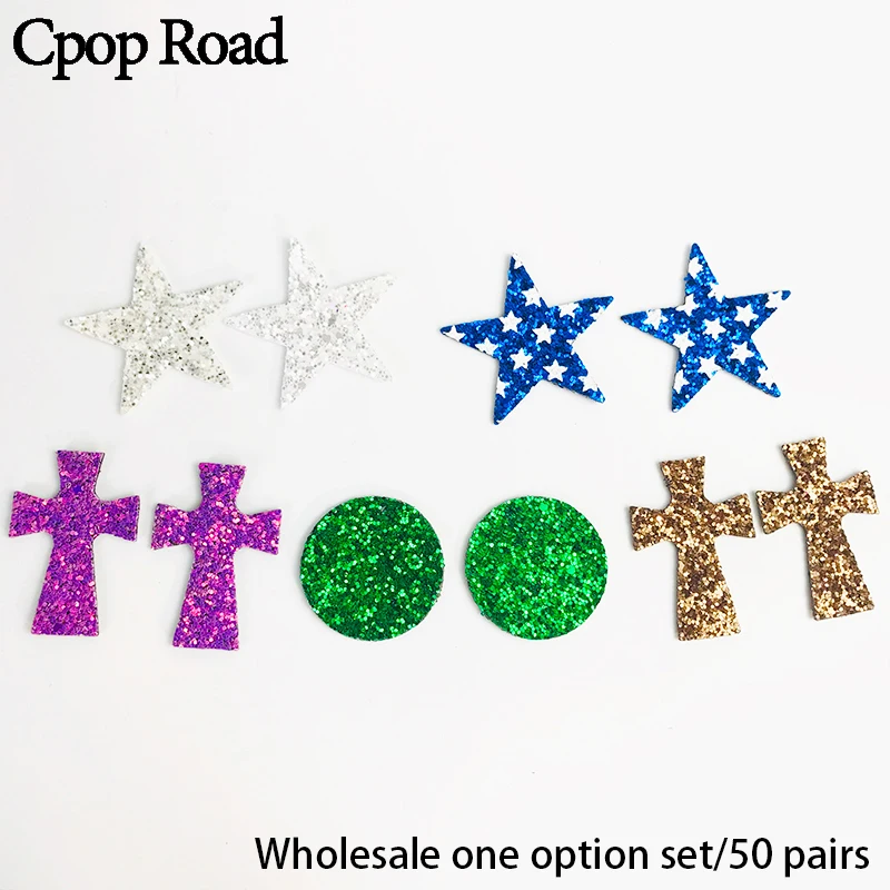 Cpop Блестящий Крест из искусственной кожи серьги с пентаграммой Круглый Кулон