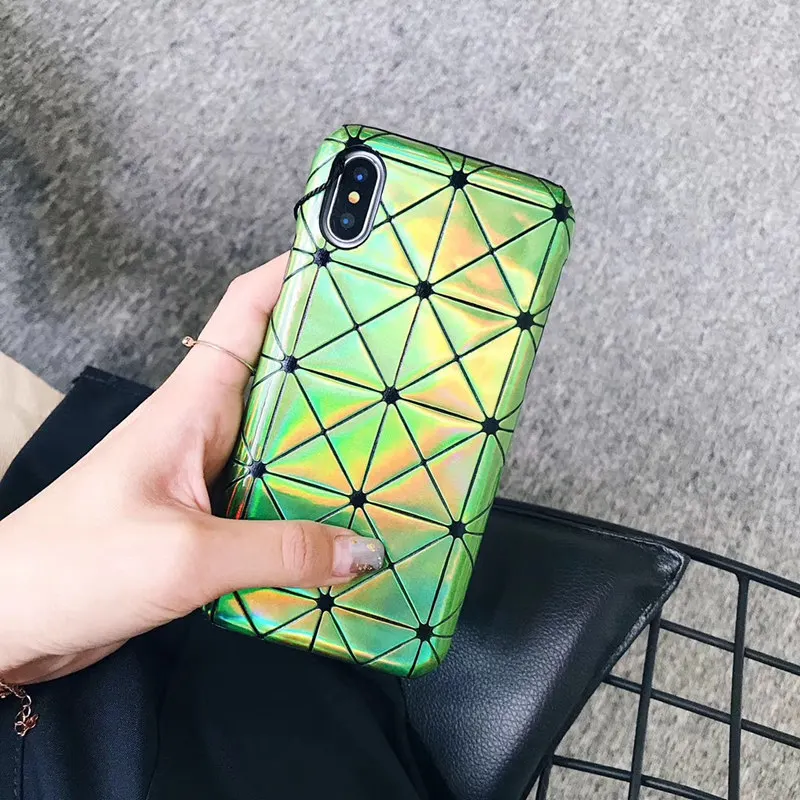 Япония США модный бренд Issey Miyake Блестящий металлический геометрический кожаный чехол для телефона для iphone 6 6s 7 8 plus 10 X роскошный чехол s - Цвет: 7