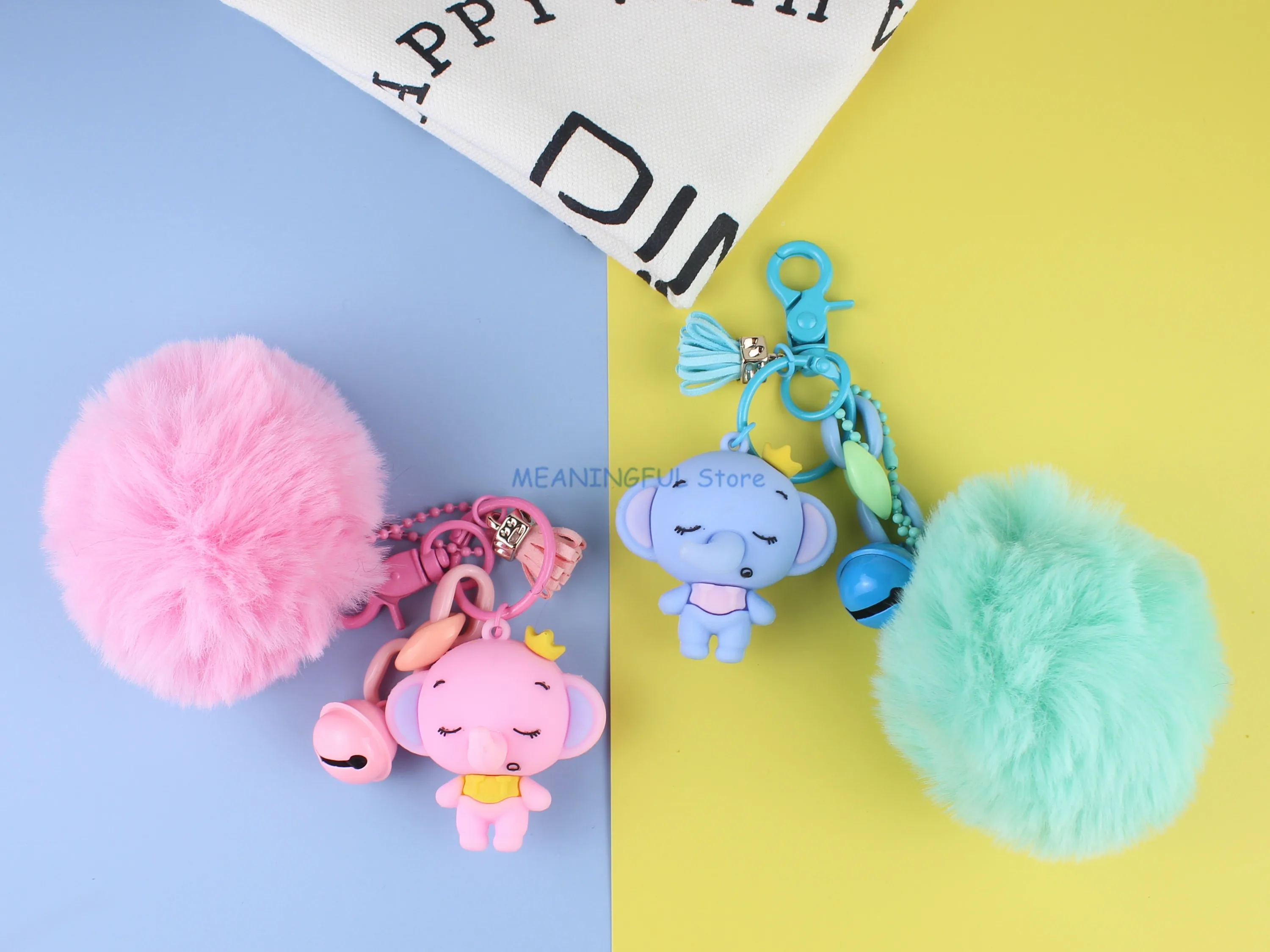 Плюшевая подвеска, мягкие игрушки, многоцветная, Kawaii, смола, слон, волосы, мяч, пара, брелок, подвеска для машины, сумка, ключ, украшения, игрушки для девочек