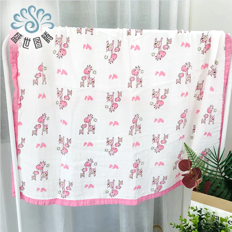 

Wide Covered Edge Bamboo Fiber Bath Towel Cartoon Printed Soft Children Blanket 120X150 Four Layer Bamboo Cotton Extra-large Chi
