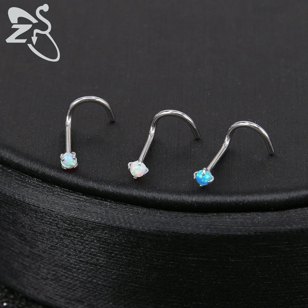 ZS 3-5pcs/Lot Stainless Steel Nose Stud Set Colorful Opal Nose Studs 3MM Nose Piercings L Shape Nostril Piercing Jewelry 20G