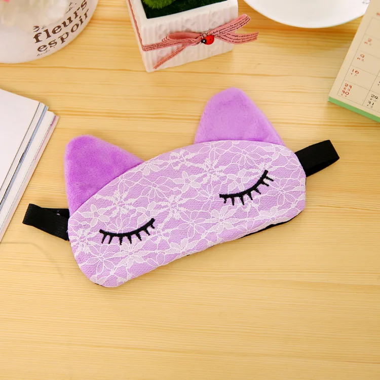 Purple Cartoon Lace Cat Eyeshade Sleeping Mask Cover Microfiber Eyepatch Blindfolds Health Care Shield The Light Travel Sleep Eye Cover - Цвет: Purple