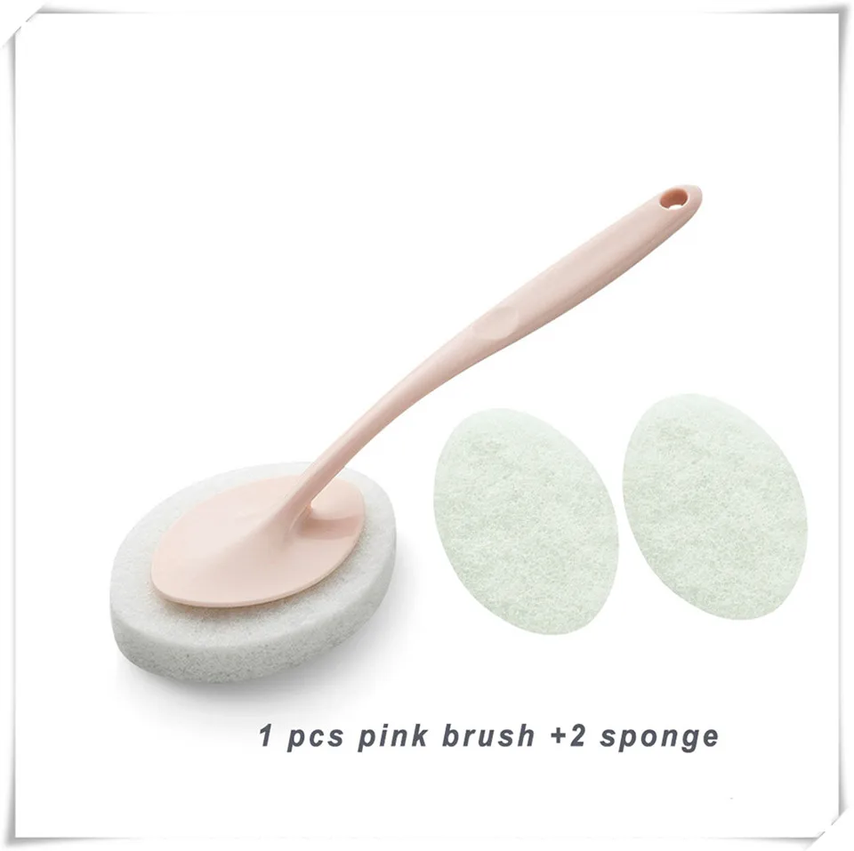 pink brush 2sponge MSJO щетка для чистки ванной комнаты, кухонная посуда, зеркальная губка, длинная щетка для ванной комнаты, для туалета, ручная щетка, щетка для очистки пыли - Цвет: pink brush 2sponge