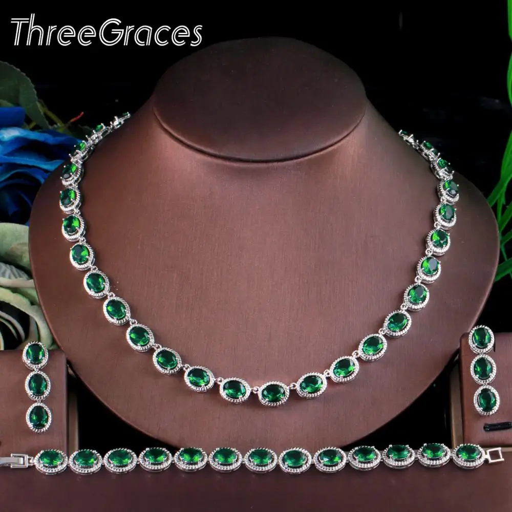 2309258-023493.jpg Heb893a692b5a44fc85d28f9902e3792bL 3pcs High Quality Green Cubic Zirconia Classic Silver Color Women Wedding Party Costume Jewelry Sets Mallzona