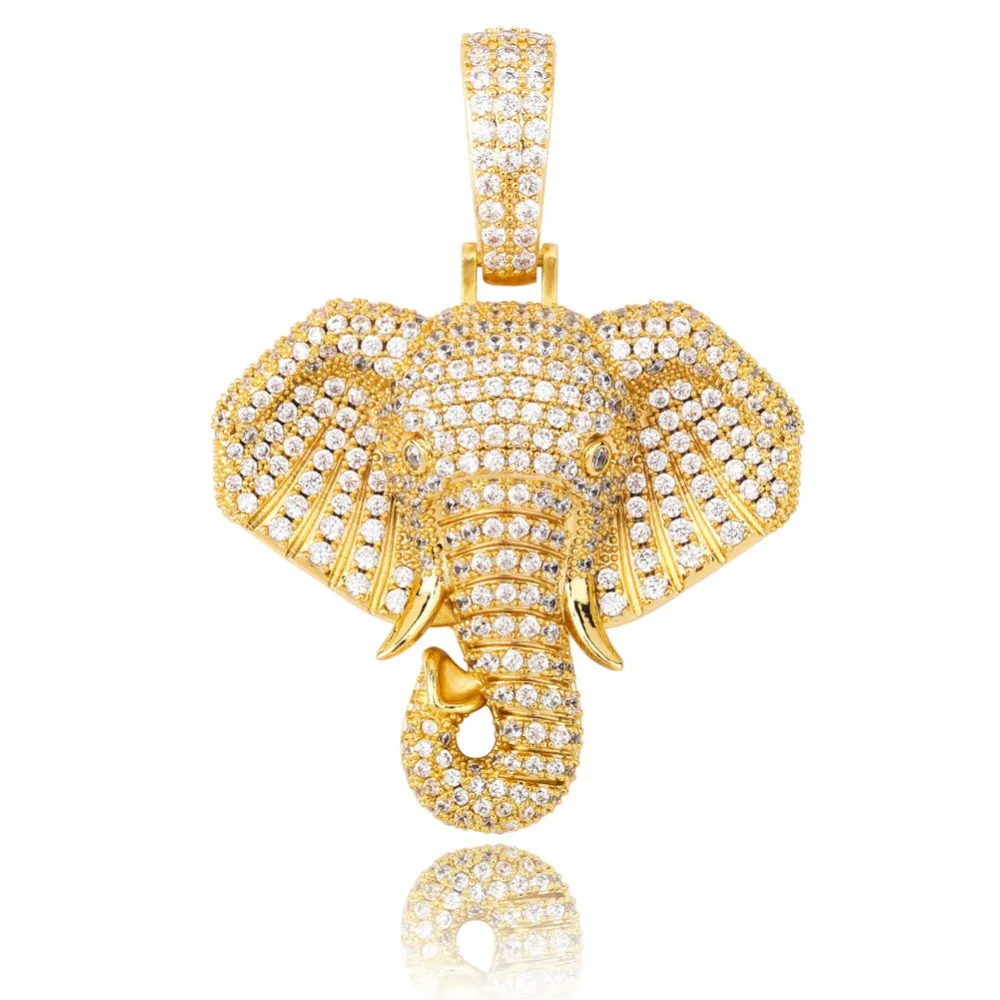 Хип-хоп микро с инкрустацией AAA кубического циркония Bling льдом Слон Подвески ожерелье для мужчин Rapper ювелирные изделия розовое золото серебро