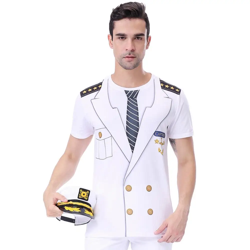 Темно Синий Морской капитан круиз костюм для мужчин Яхтинг 3D забавная футболка