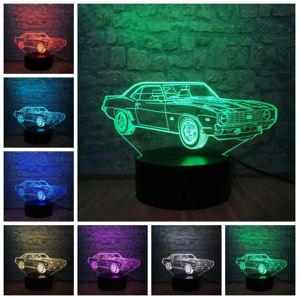 Автомобиль Современный 3D иллюзия ночник USB светодиодный Настольный светильник 7 цветов Изменение детей Спальня Декор человек мальчики подарок на день рождения игрушки