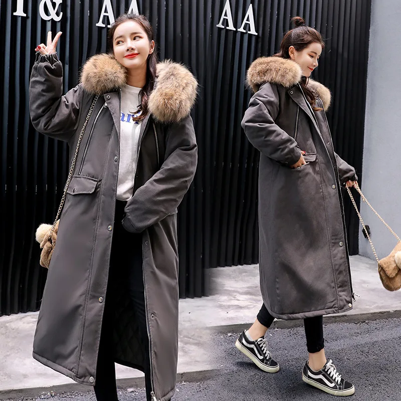 

Cotton Cloth Dongdaemun Couples down Jacket Cotton-padded Clothes Women's Large Size Thick Mid-length Large Fur Collar Pike Cott