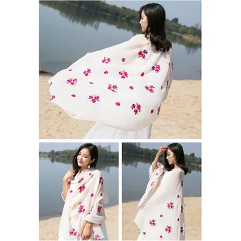 

Women Floral Embroidery Long Scarf Anti Ultraviolet Shawl Spring Summer Autumn FEA889
