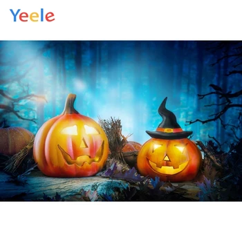 

Yeele Happy Halloween Backdrop Pumpkin Lantern Magic Hat Night Forest Customized Vinyl Photography Backgrounds For Photo Studio