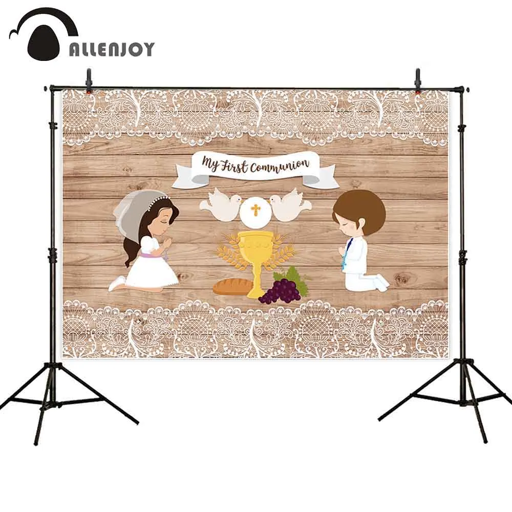 Allenjoy фон для фотосъемки с деревянной доской и кружевом белый причастия вечерние