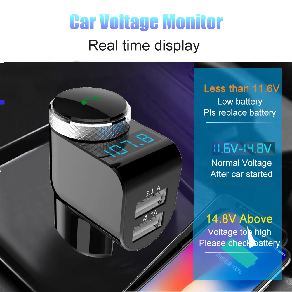 Автомобильное зарядное устройство 3 порта USB Bluetooth fm-передатчик Handsfree автомобильный mp3-плеер 3.1A автомобильное зарядное устройство Поддержка u-диска воспроизведения музыки для телефона