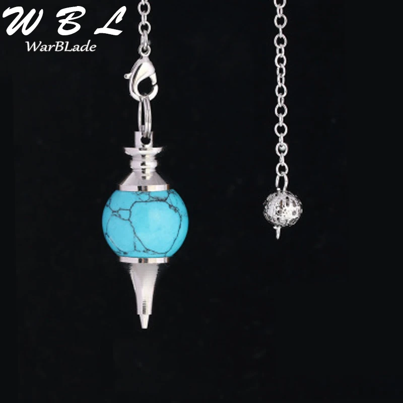 Blue Turquoise WarBLade рейки натуральный камень кристалл баланс красный Агаты подвеска-Маятник для гадания круговой Конус подвеска шарм для мужчин женщин divination - Окраска металла: Blue Turquoise