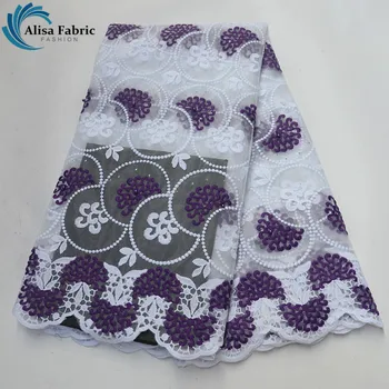 

New Arrived Milk silk lace Embroidery lace fabrics with stones 5 yards/pcs Nigeria lace fabrics with beads for Home decoration