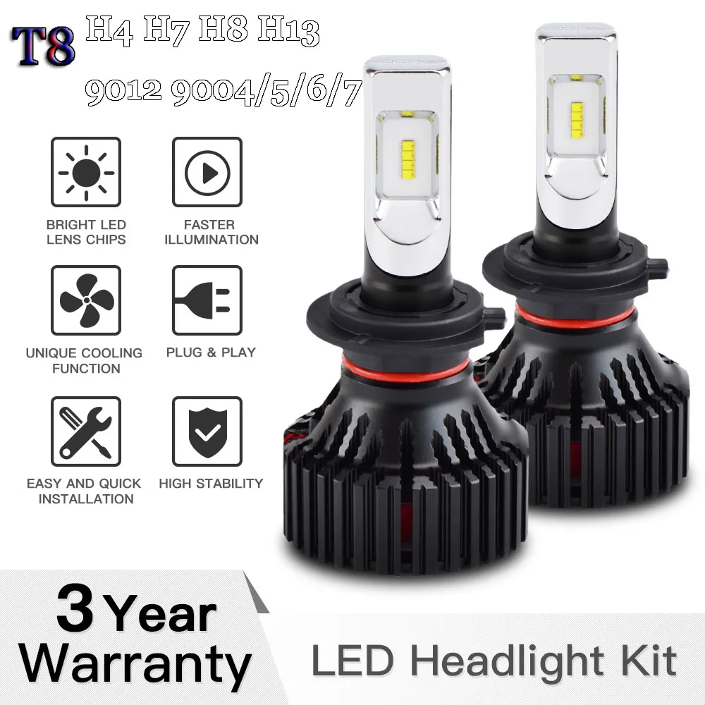 

Car LED Headlight T8 H4 H7 H8 H13 9004 9005 9006 9007 9012 6500K Philips For Car Motorcycle Trunk Off-Road ATV SUV UTV