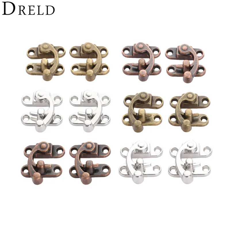 DRELD 2pcs 29*33mm Antique Iron Padlock Latch Hasp Buckle Horn Catch Clasp Hook Lock For Mini Jewelry Box Furniture Hardware |