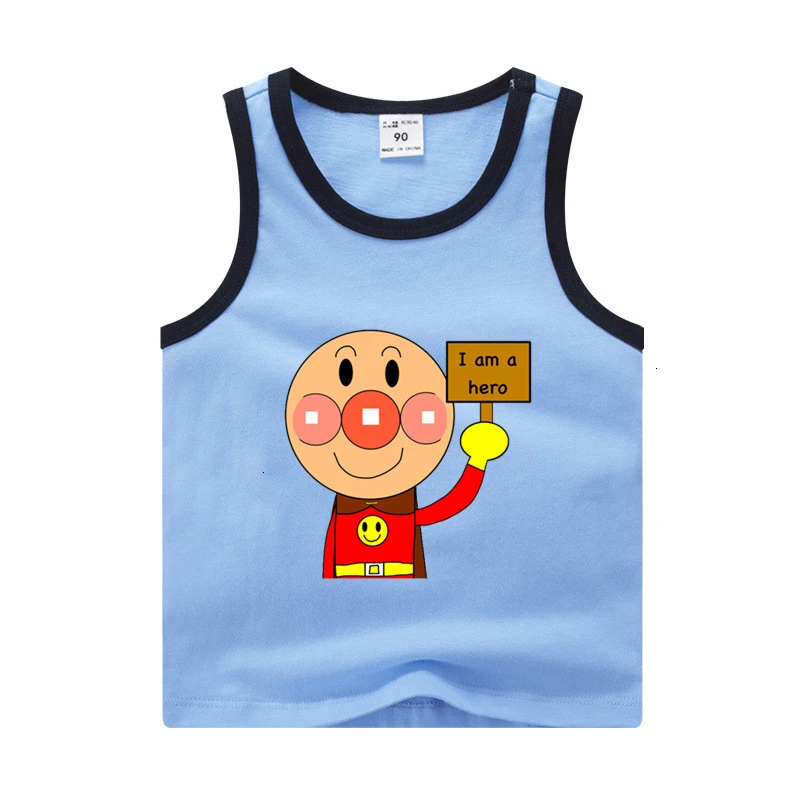 Anpanman/аниме, От 2 до 11 лет, футболка смешного цвета для мальчиков и девочек, детские летние топы с круглым вырезом, Детская футболка с рисунком, жилет для малышей - Цвет: as picture