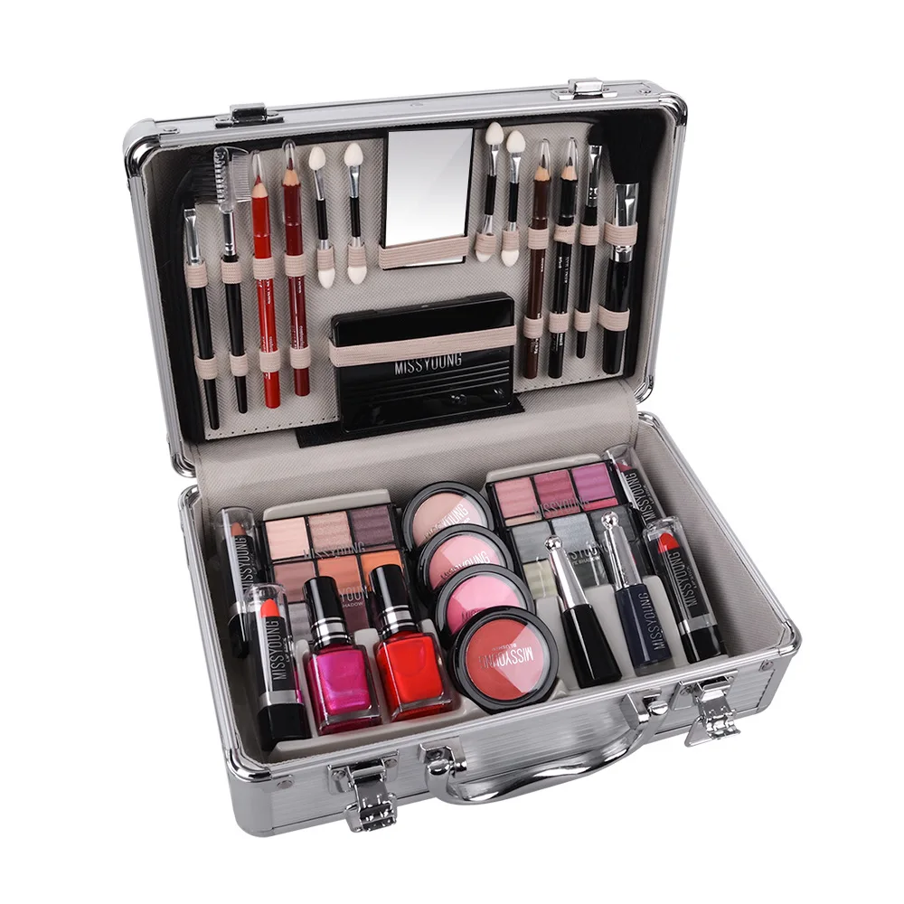 

Professional Makeup Set Brushes Eyeshadow Palette Aluminum Box Mosituizer Blush Lipstick Lipgloss Mascara Lip Pencil Nail Polish