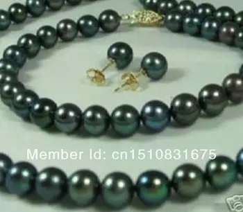 

7-8mm Black Cultured Pearl Necklaces Bracelets Earrings Set xu82