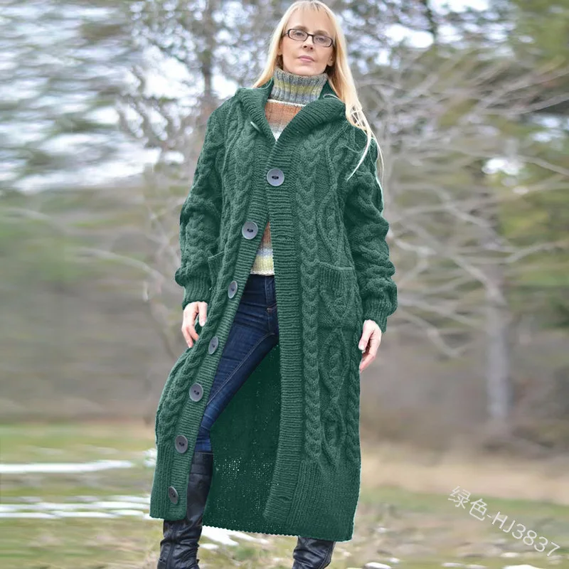 WEPBEL, женский длинный свитер, кардиган, теплый, толстый, на пуговицах, v-образный вырез, вязаный, Повседневный, модный, зима, осень, женские свитера
