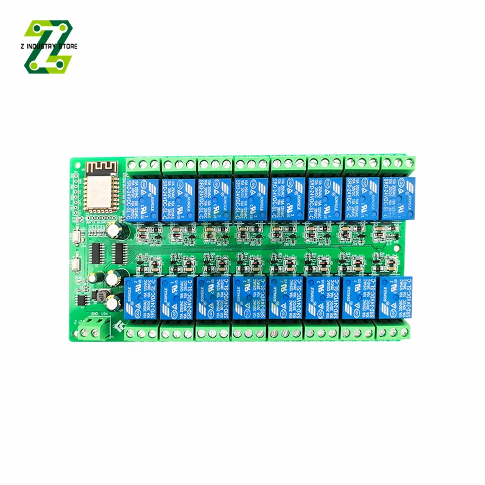 16-канальный релейный модуль ESP8266 ESP-12F 5 В 12 24 постоянного тока Wi-Fi контроллер реле |