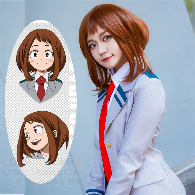 Anime My Hero Academia Ochako Uraraka corto marrón Bob resistente al calor cabeza Cosplay disfraz peluca |