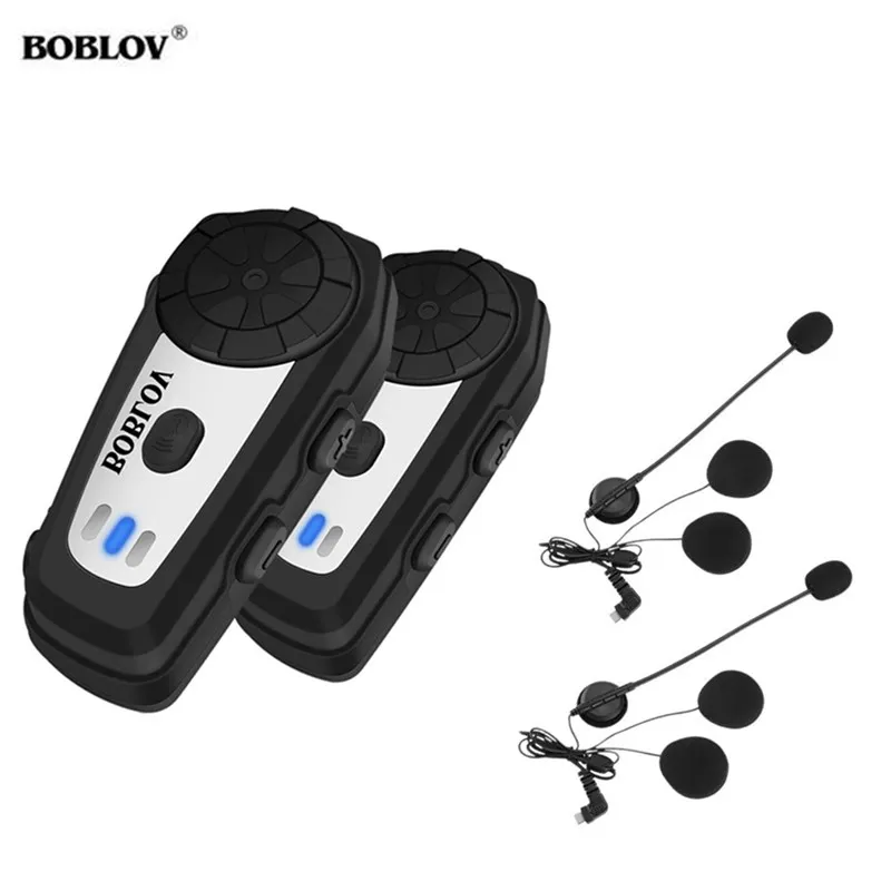 

A Pair BOBLOV Waterproof Motorcycle Helmet Bluetooth Headset Intercom M6 BT Moto Interphone Wireless Handsfree Built-in FM Radio