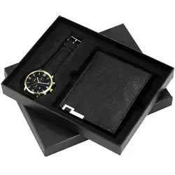 Набор специальных часов с кошельком для мужчин, удобные часы с кожаным ремешком для мальчиков, портативный кожаный бумажник для мужчин