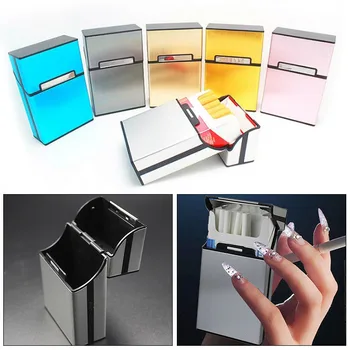 

Fashion Stylish Durable Shiny Portable Men's Light Aluminum Pocket Cigar Box Storage Cigarette Case Aluminum Wire Drawing Box